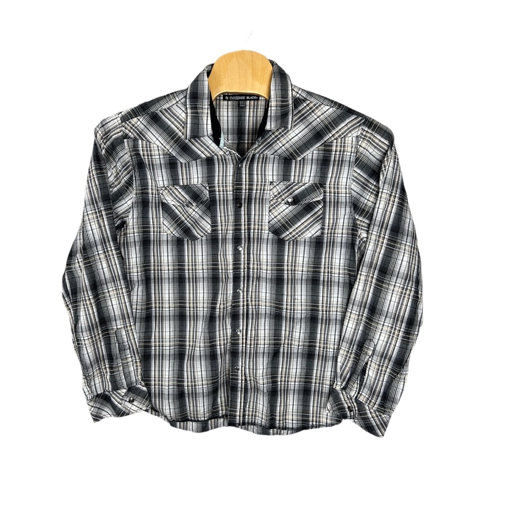 Carbon Black Men’s‎ Black Plaid Button Up Shirt Long Sleeve Pearl Snap Size XXL